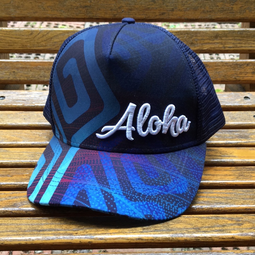 Aloha Hawaii Hat SnapBack blue mesh back 5 panel trucker style cap